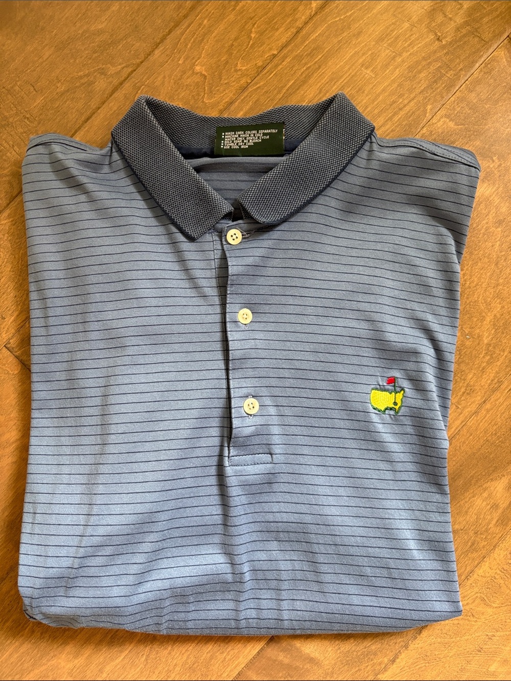 Men’s Masters Golf Blue Striped Polo with Embroidered Logo Short Sleeves Large